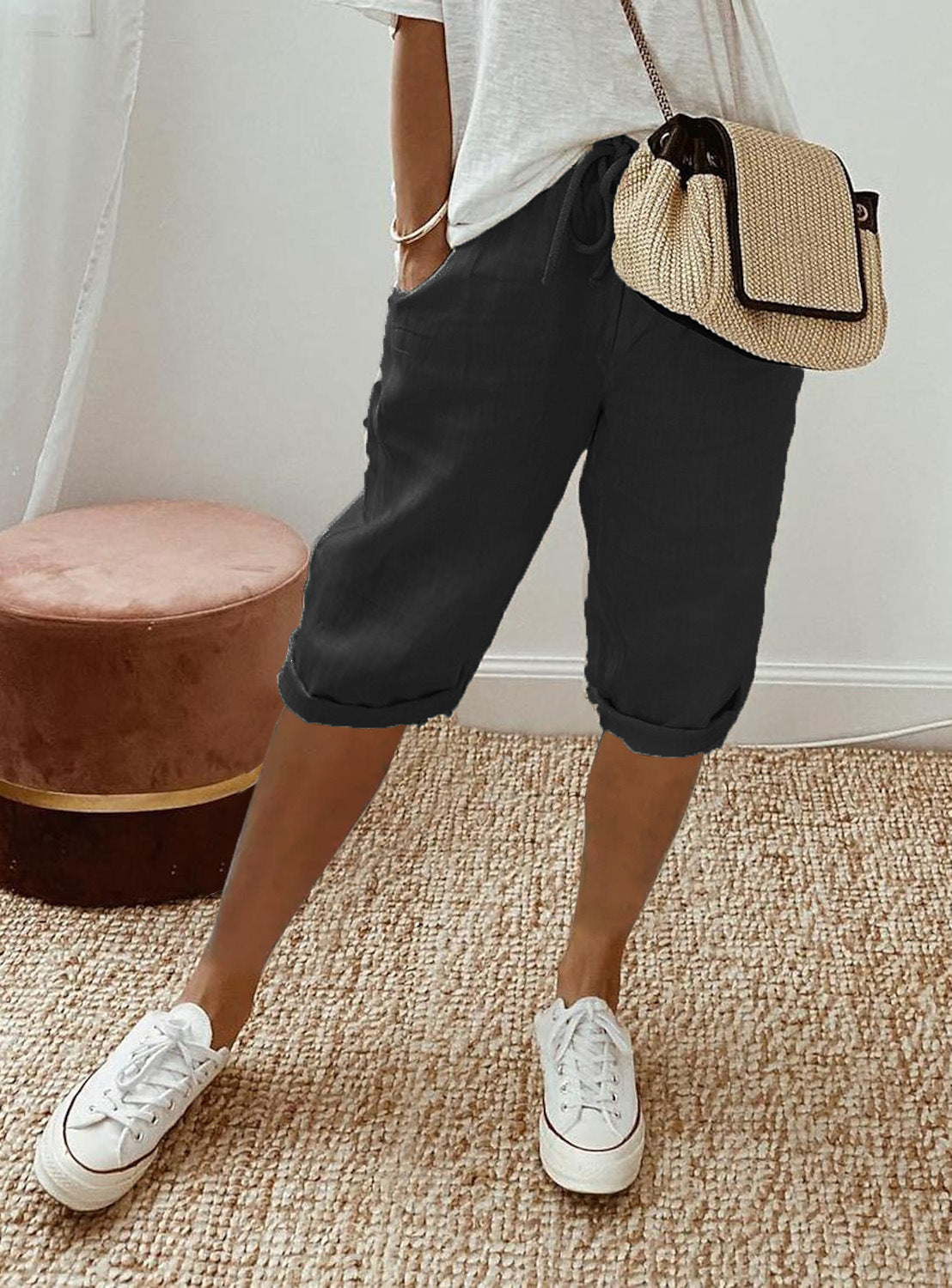 Ottavia Merimbula | Stone Cropped Linen-Look Pants For Women