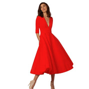 Jessamy Penshaw | Ivory V Neck Swing Midi Dress For Women