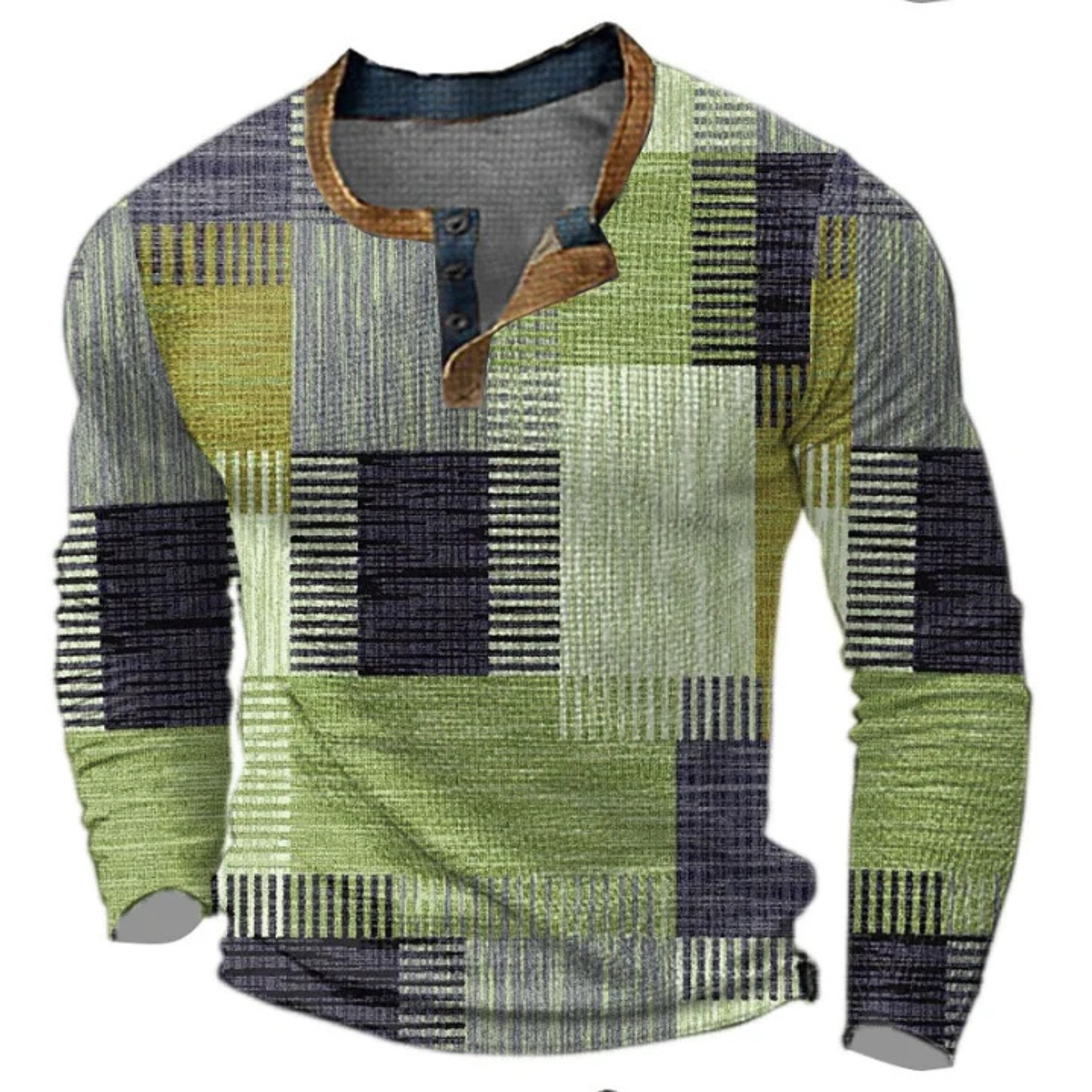Ethan Morrison | Geometric Waffle Henley Sweater For Men
