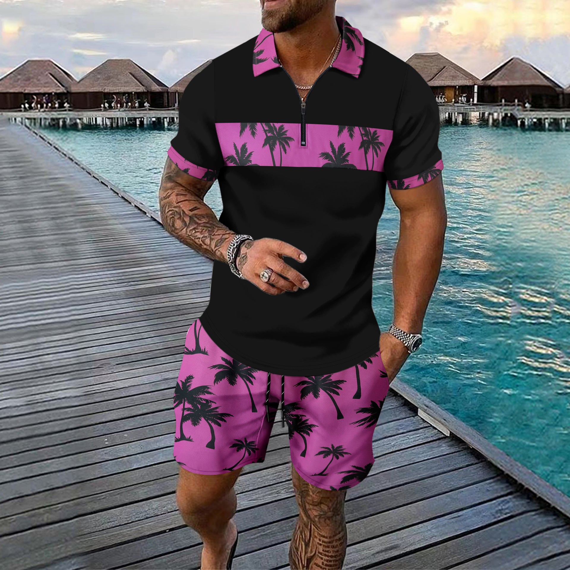Kai Fairweather | Tropical Print Polo & Shorts Set For Men