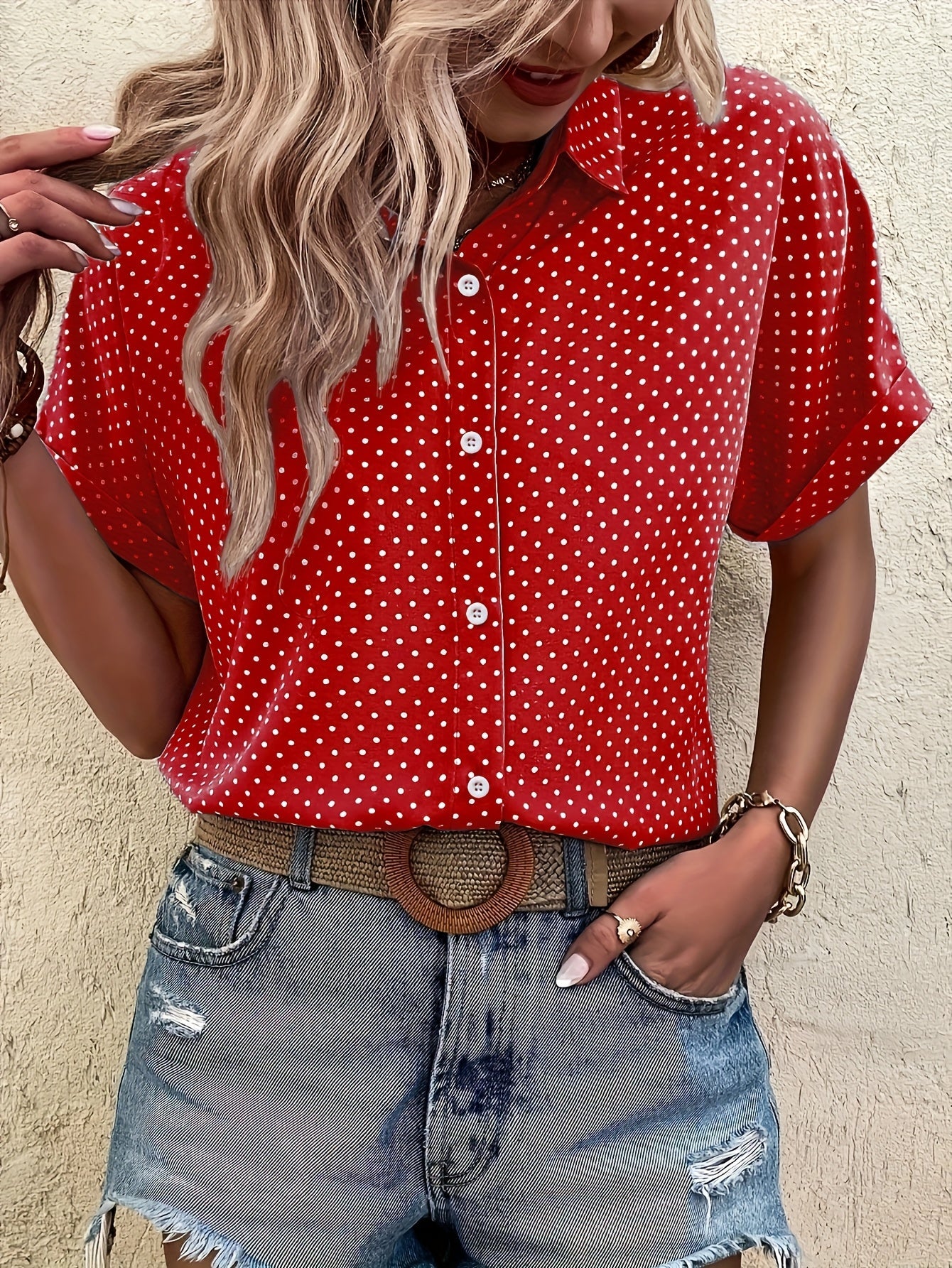 Nina Hawthorne | Polka Dot Button Blouse For Women