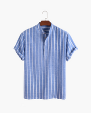 Lorenzo De Luca | Coastal Stripe Mandarin Shirt with Lightweight Comfort For Men