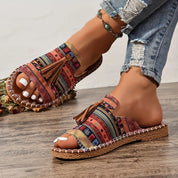 Naomi Kirkland | Woven Boho Sandals With Tassel Detail For Women
