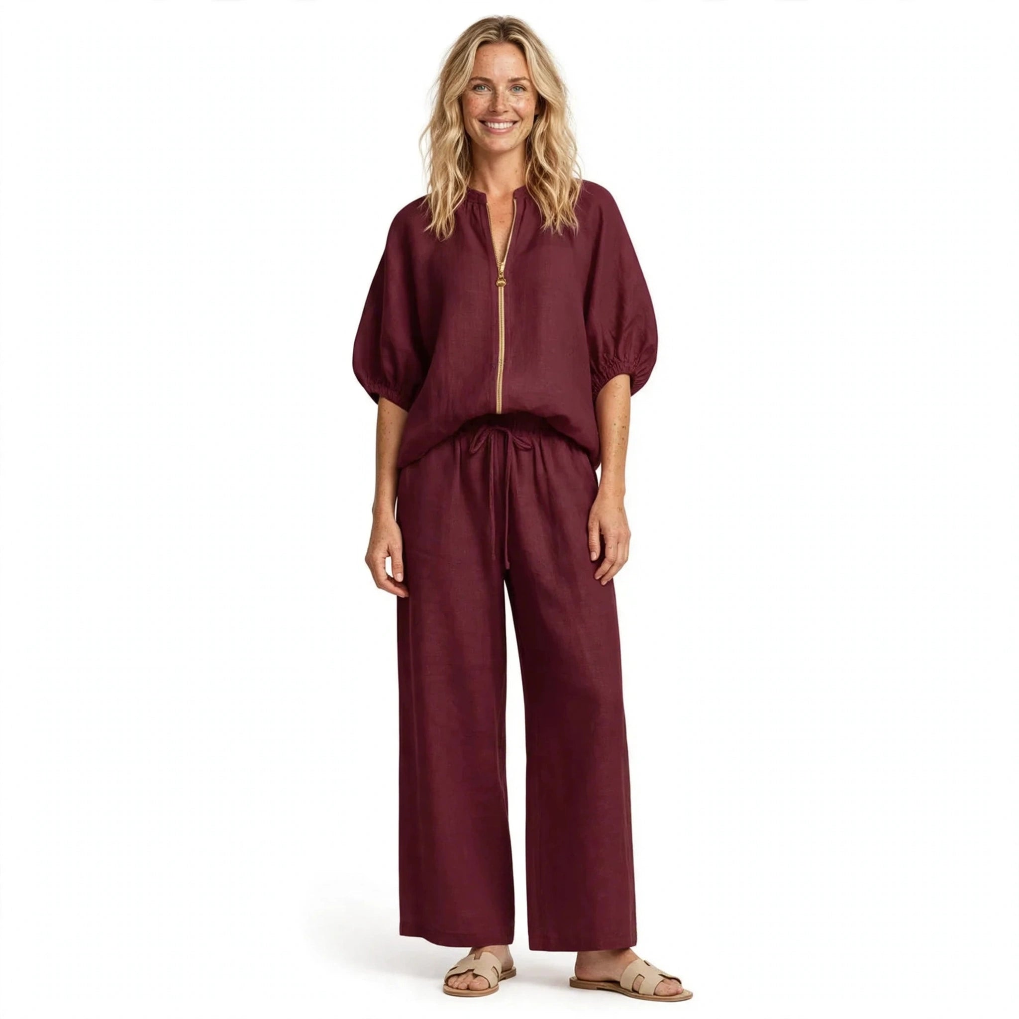 Hannah Castellan | Linen-Blend Shirt and Wide-Leg Pants Co-Ord Set For Women