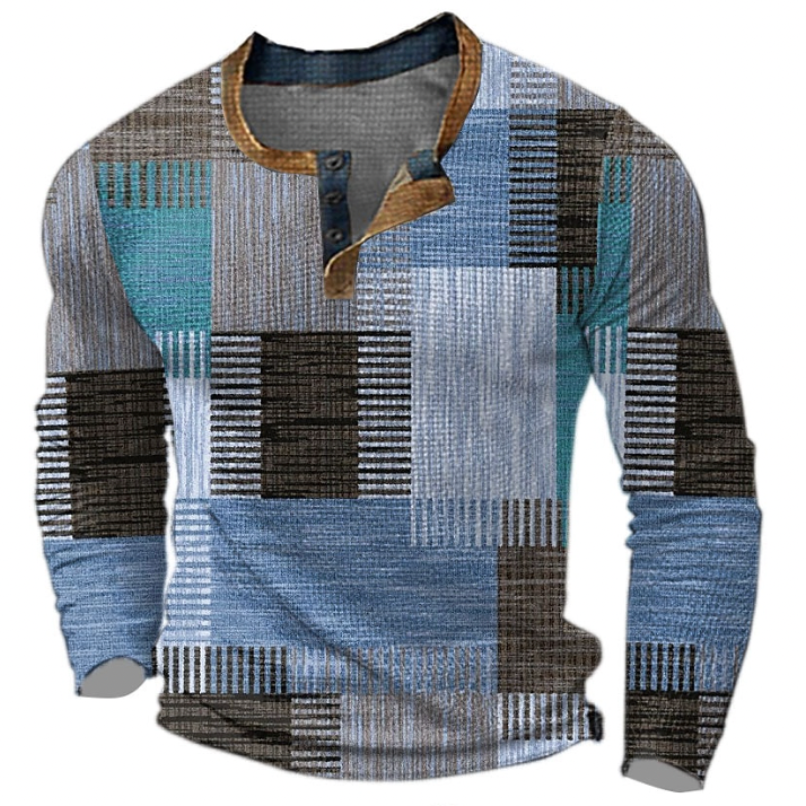 Ethan Morrison | Geometric Waffle Henley Sweater For Men