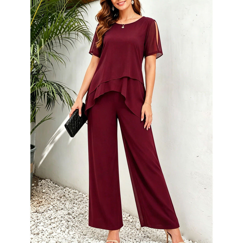 Donatella Sunstone | Navy Layered Top And Trouser Set For Women