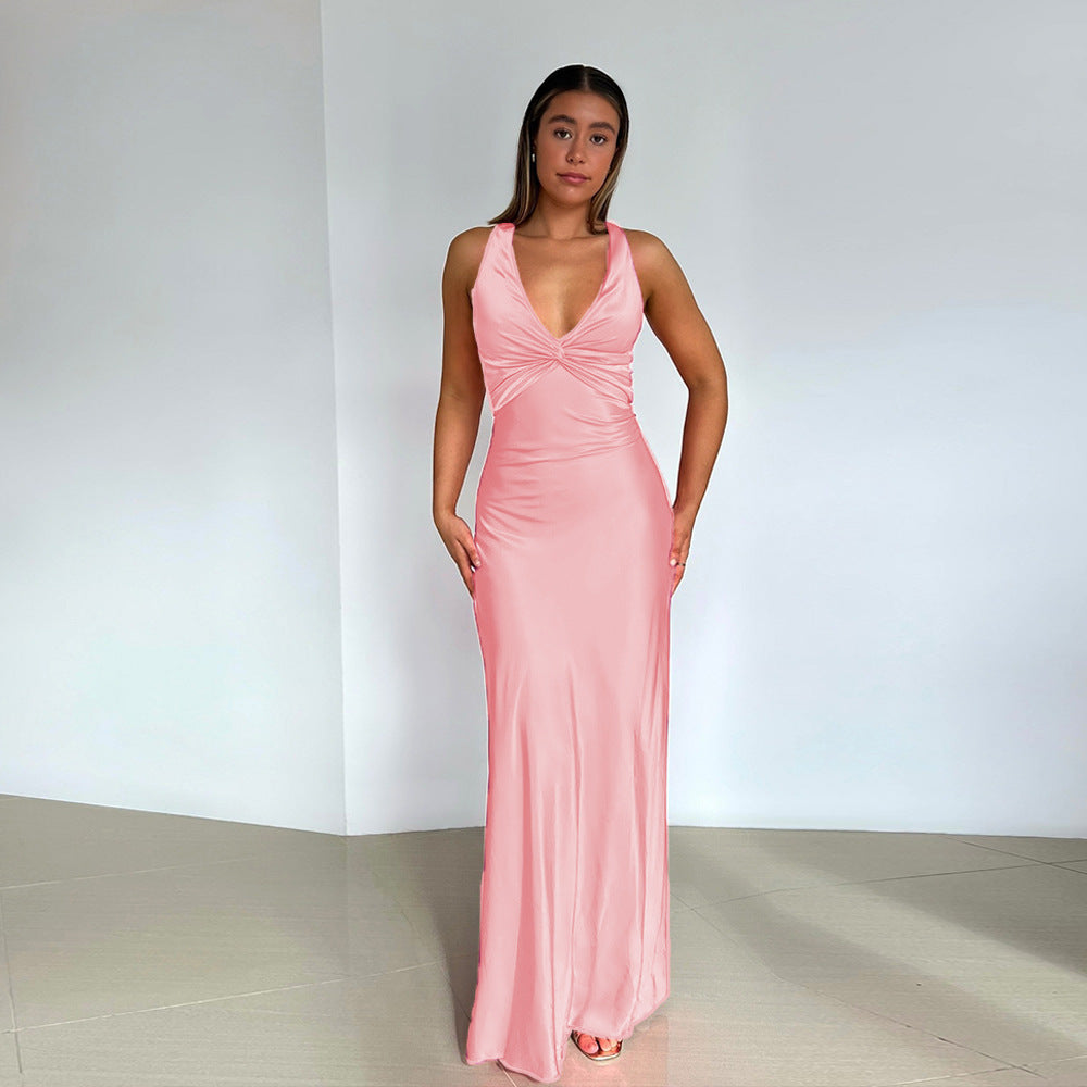 Mafalda Hunbrook | Silky Cross-Back Maxi Dress For Women