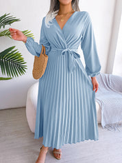 Manuela Salbrook | Wrap V-Neck Pleated Chiffon Maxi Dress For Women