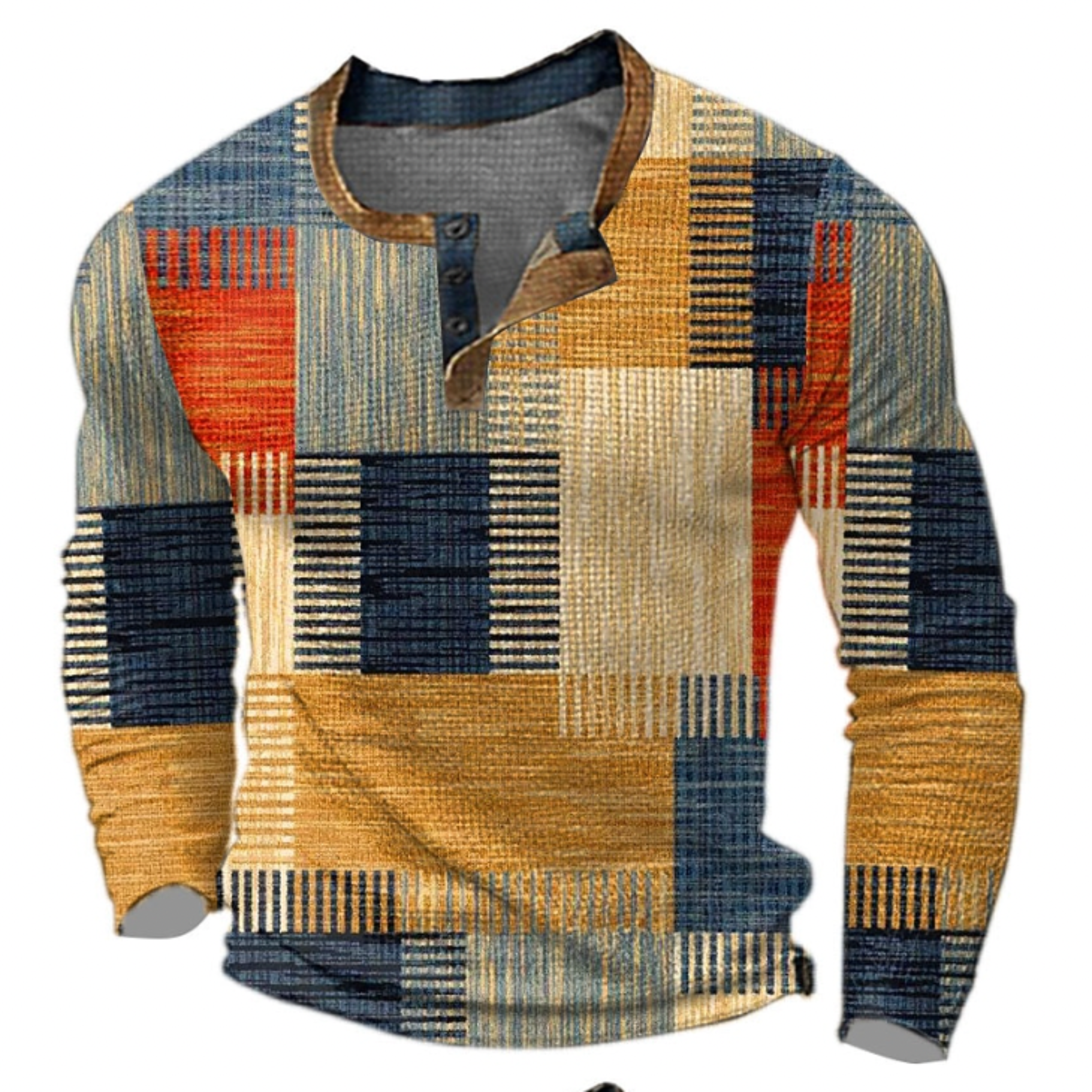 Ethan Morrison | Geometric Waffle Henley Sweater For Men