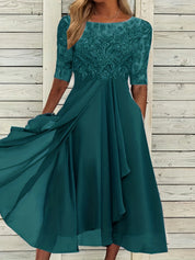 Isotta Penley | Lace Bodice Cascade Ruffle Midi Dress For Women
