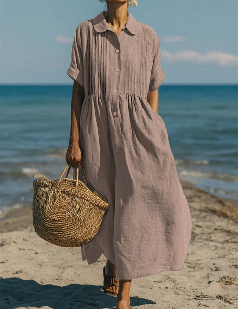 Harper Sutton | Pintuck Linen Maxi Shirt Dress For Women