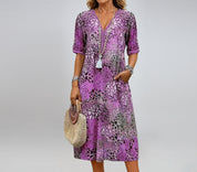 Tea Ostbridge | Mosaic Print V-Neck Pocket Midi Dress For Women