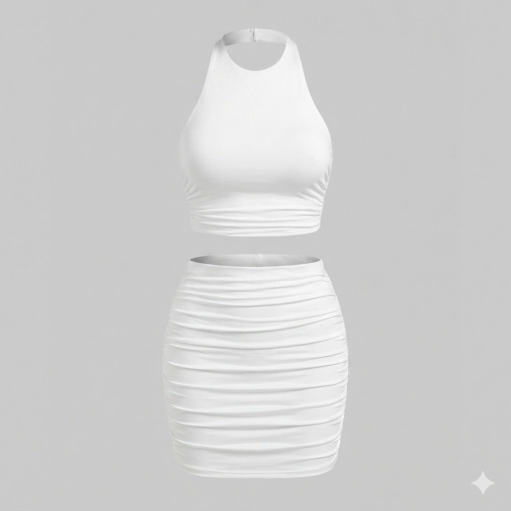 Valentina Ricci | Halter Crop Top & Ruched Mini Skirt Set For Women