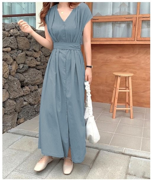 Gwen Windbridge | Khaki Pleated Tie Waist Midi Dress For Women