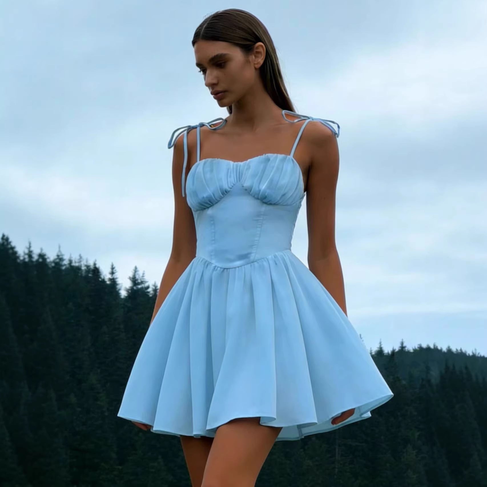 Millicent Goldwick | Sky Blue Tie Strap Summer Dress For Women