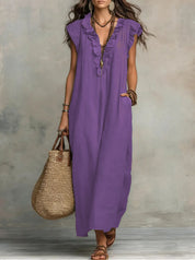 Mia Wilson | Bohemian Ruffle V-Neck Maxi Dress For Women