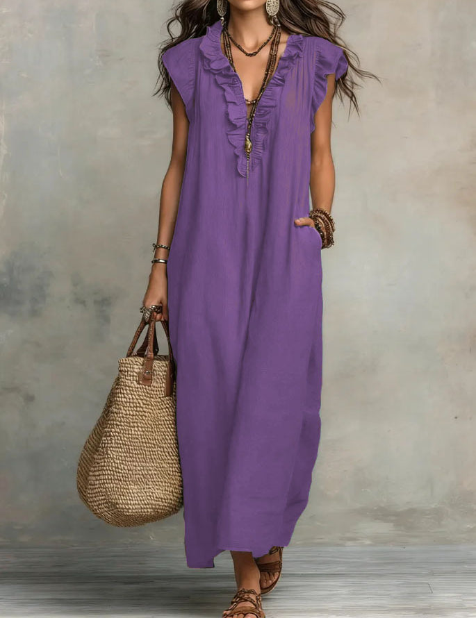 Mia Wilson | Bohemian Ruffle V-Neck Maxi Dress For Women