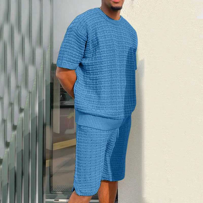 Blake Sutton | Textured Knit Shirt & Shorts Set For Men