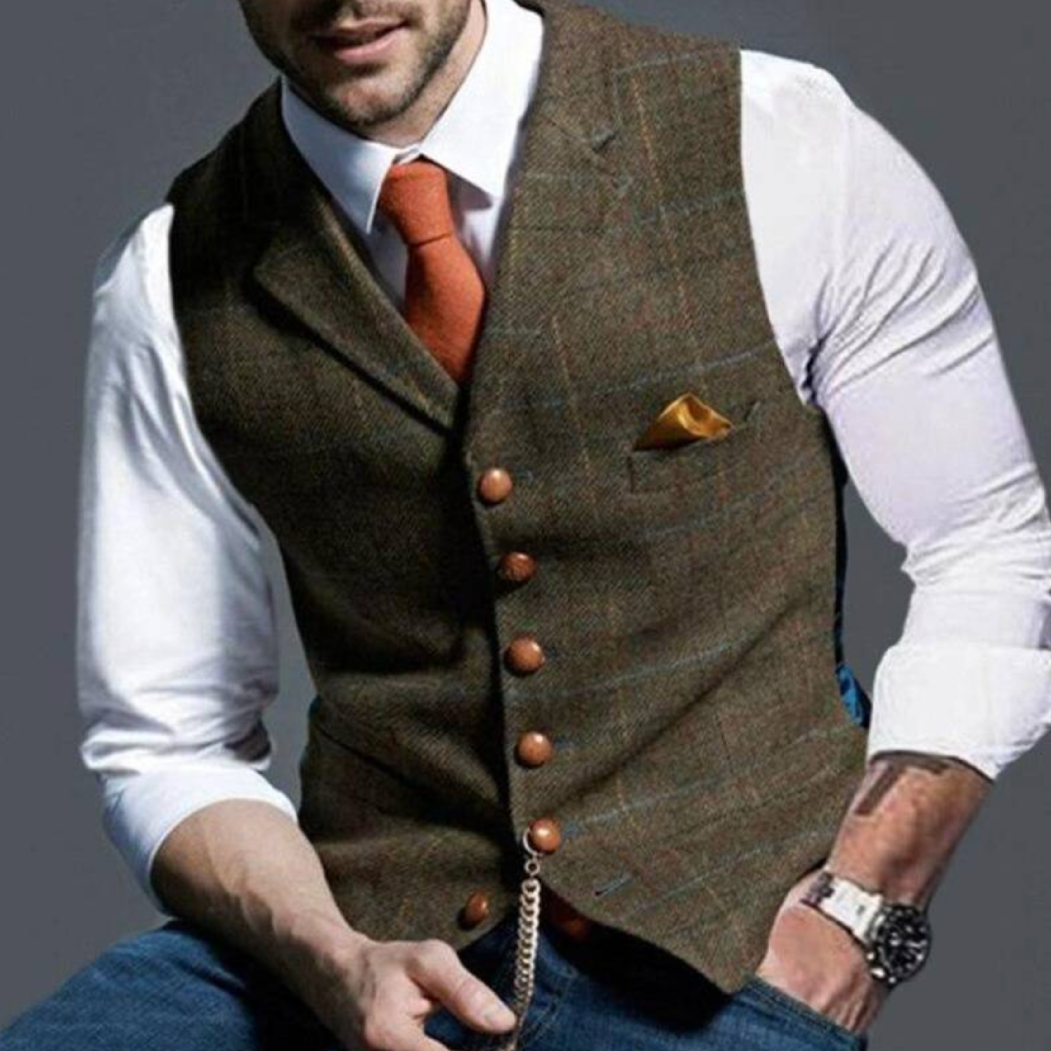 Sebastian King | Slim Fit Tweed Waistcoat For Men