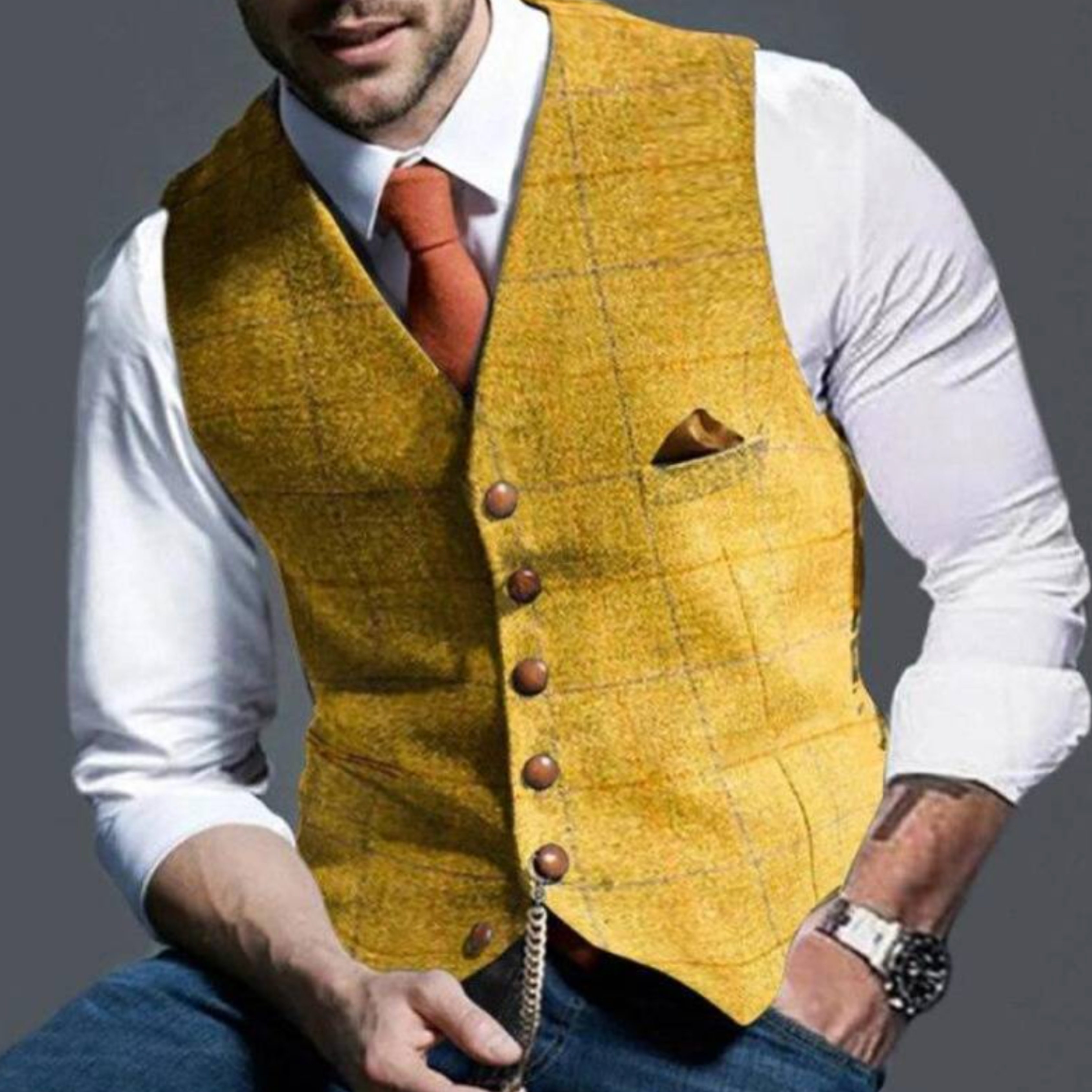Sebastian King | Slim Fit Tweed Waistcoat For Men
