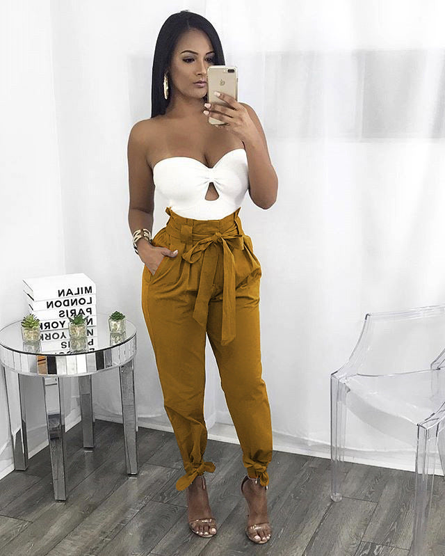 Verity Lawson | High-Waist Paperbag Pants With Tie Belt For Women
