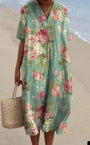 Bice Tidmore | Floral Print V-Neck Midi Dress For Women