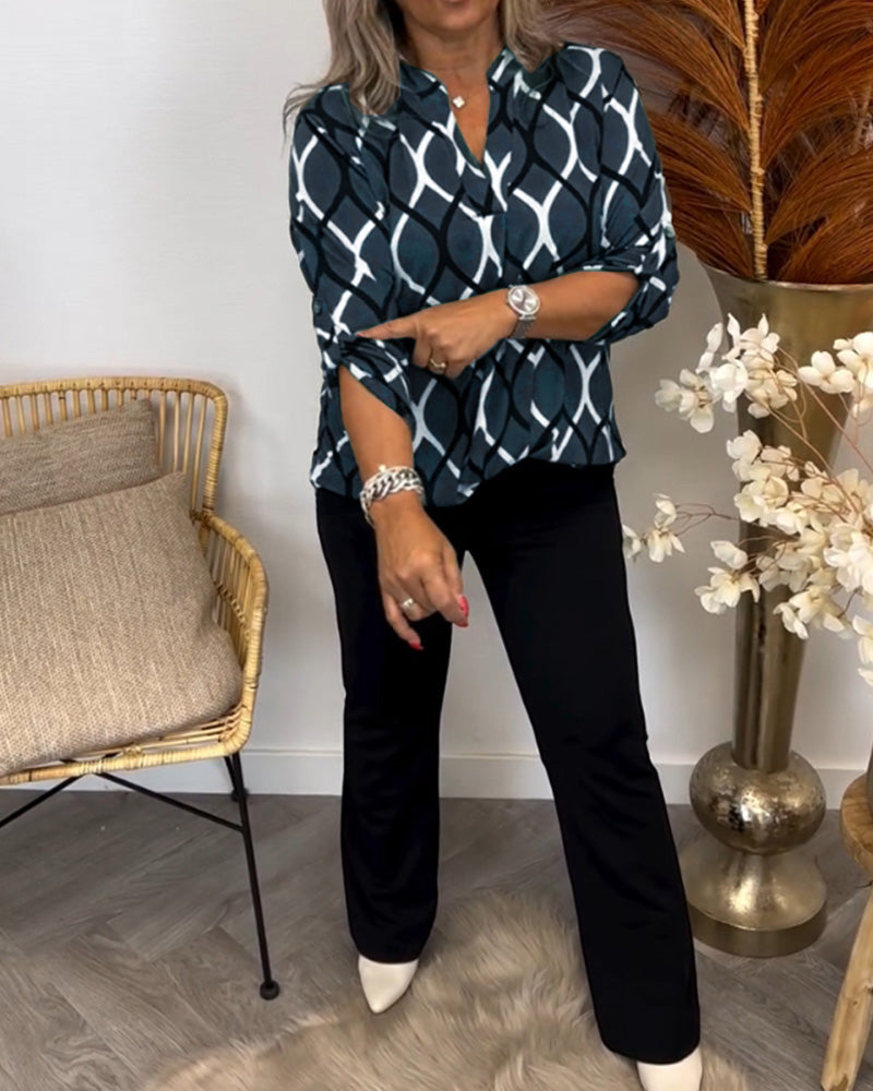 Genevieve Ashworth | Geometric Print V-Neck Blouse For Women