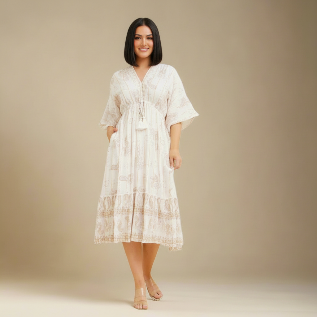 Arielle Kensington | Bohemian Midi Dress With Luxe Tassel Tie Detail For Women