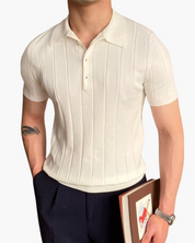 Marco De Santis | Ribbed Knit Polo Shirt with Tailored Fit Elegance For Men