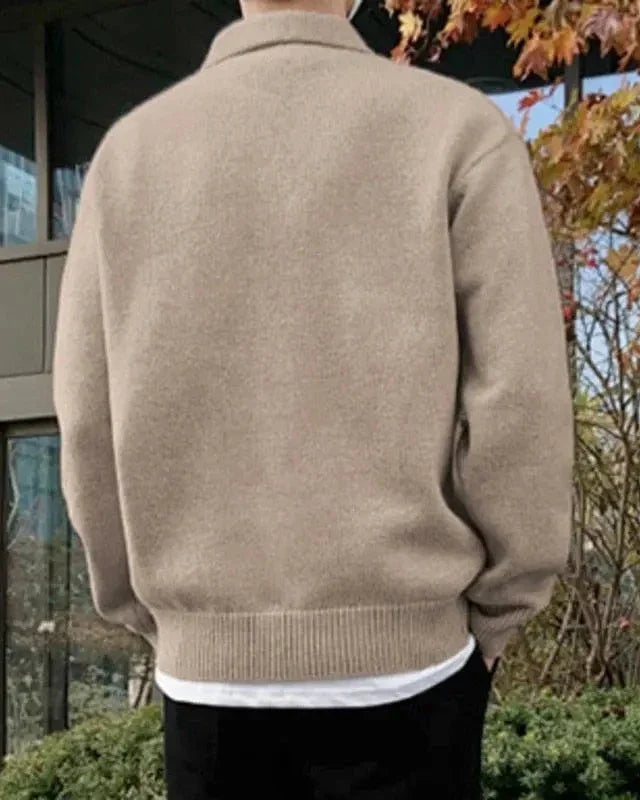 Enzo Laurent | Relaxed Knit Polo Sweater with Soft Minimal Elegance For Men
