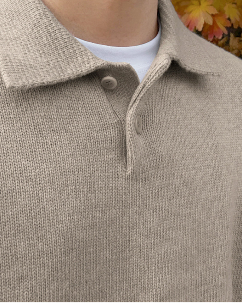 Enzo Laurent | Relaxed Knit Polo Sweater with Soft Minimal Elegance For Men