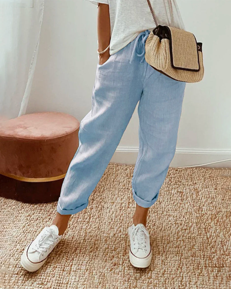 Matteo Ricci | Relaxed Linen Drawstring Trousers with Tapered Fit For Women