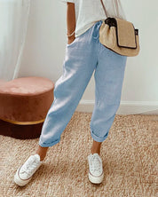 Matteo Ricci | Relaxed Linen Drawstring Trousers with Tapered Fit For Women