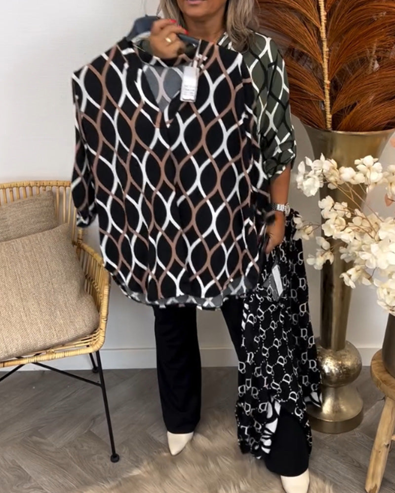 Genevieve Ashworth | Geometric Print V-Neck Blouse For Women
