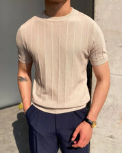 Luca Ferraro | Ribbed Knit T-Shirt with Sculpted Fit Elegance For Men