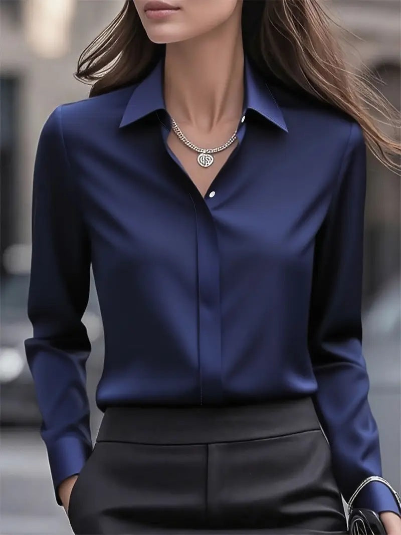 Monica Barstone | Satin Long Sleeve Blouse For Women