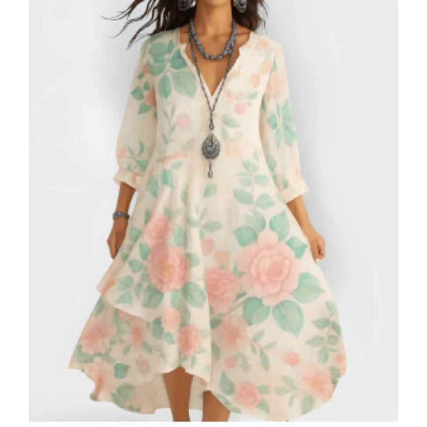 Ava Cooper | Floral V-Neck Midi Dress For Women