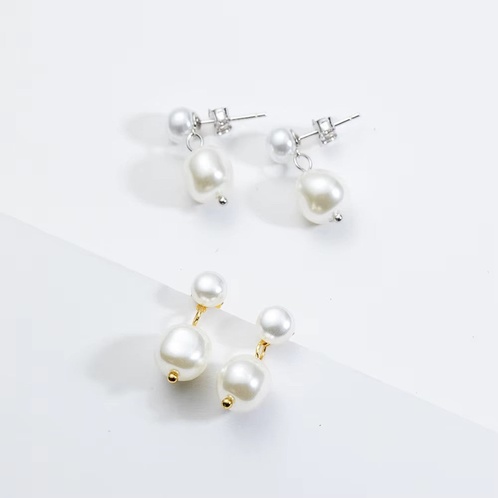 Sterling Silver Double Pearl Earrings