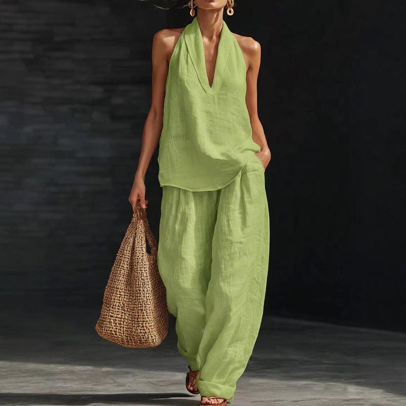 Bridie Ashcroft | Linen Tank Top and Wide-Leg Pants Set For Women