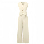 Emma Sheridan | Linen Vest & Wide-Leg Pants Set For Women