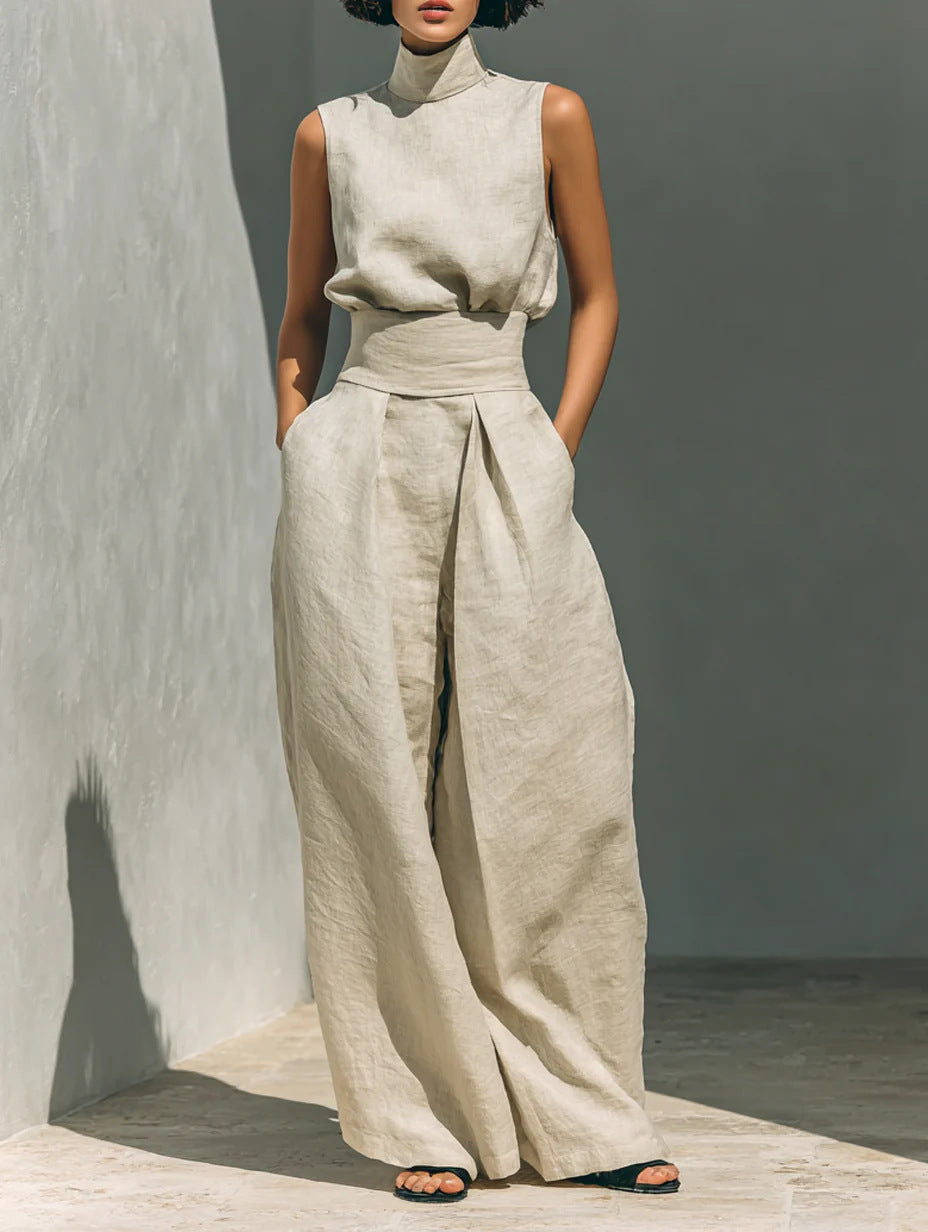 Valentina Creswell | Linen-Look Wide Leg Two-Piece Set For Women