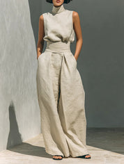 Valentina Creswell | Linen-Look Wide Leg Two-Piece Set For Women