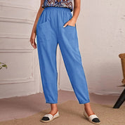 Elise Monroe | Cotton Linen Elastic-Waist Pants For Women