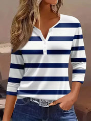 Ruby Sanders | Striped V-Neck Top With ¾ Sleeves For Women