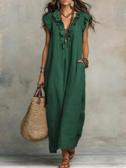 Mia Wilson | Bohemian Ruffle V-Neck Maxi Dress For Women