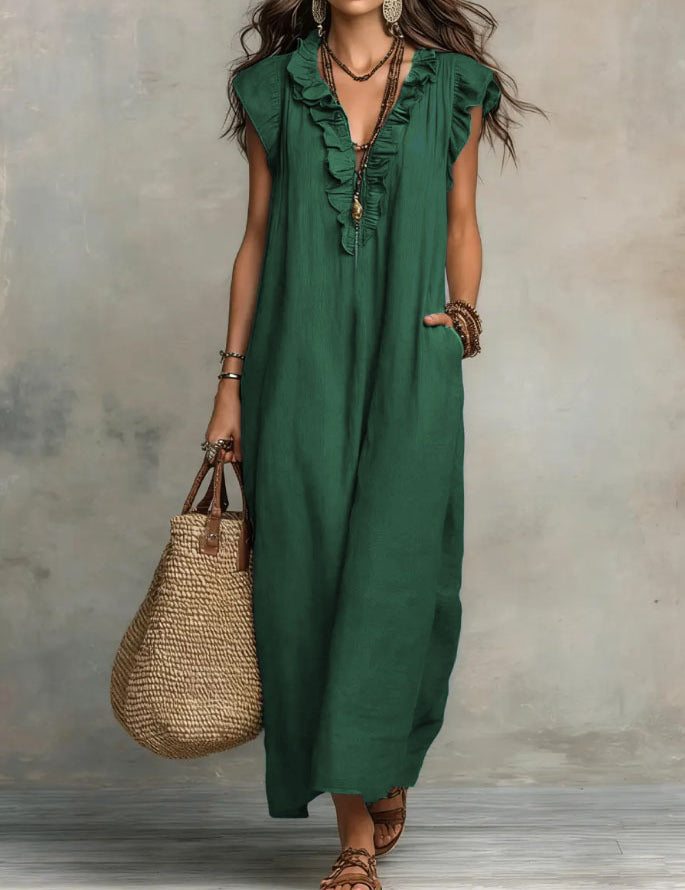 Mia Wilson | Bohemian Ruffle V-Neck Maxi Dress For Women
