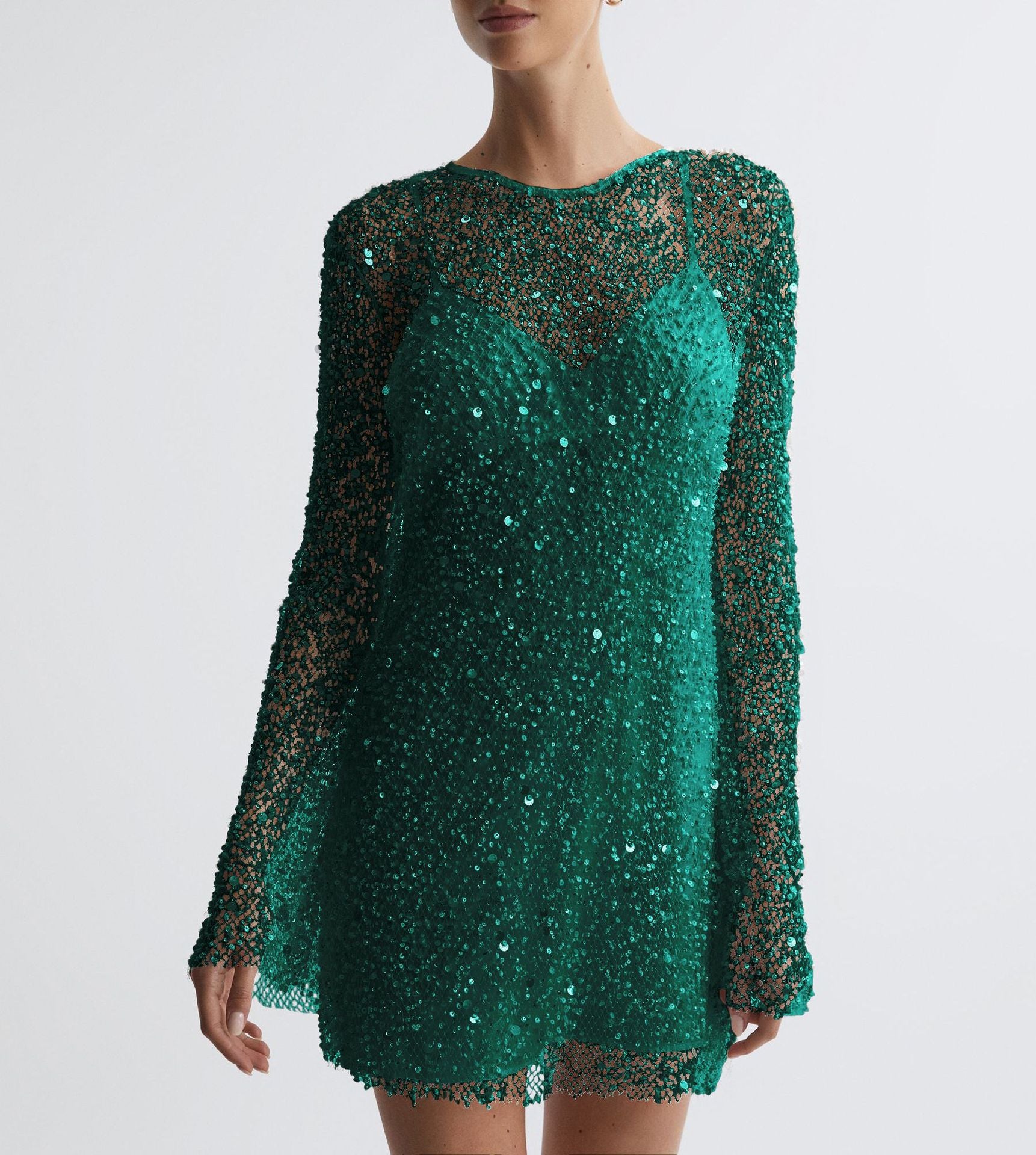 Carla Braybrook | Sheer Beaded Mesh Mini Dress For Women
