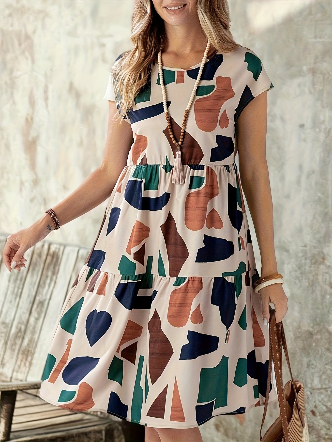 Marnie Costello | Tiered Geometric Print Midi Dress For Women