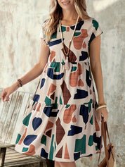 Marnie Costello | Tiered Geometric Print Midi Dress For Women