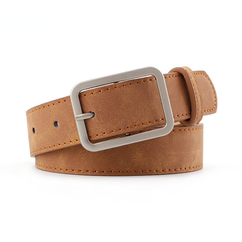 Faux Suede Square Buckle Belt - Camel
